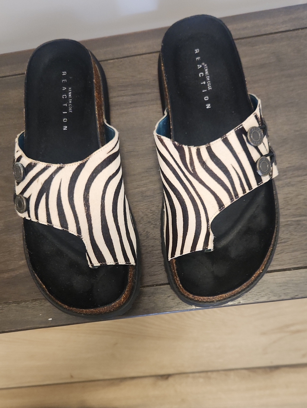 Kenneth Cole Reaction Zebra-Print Slide Sandals - Black & White